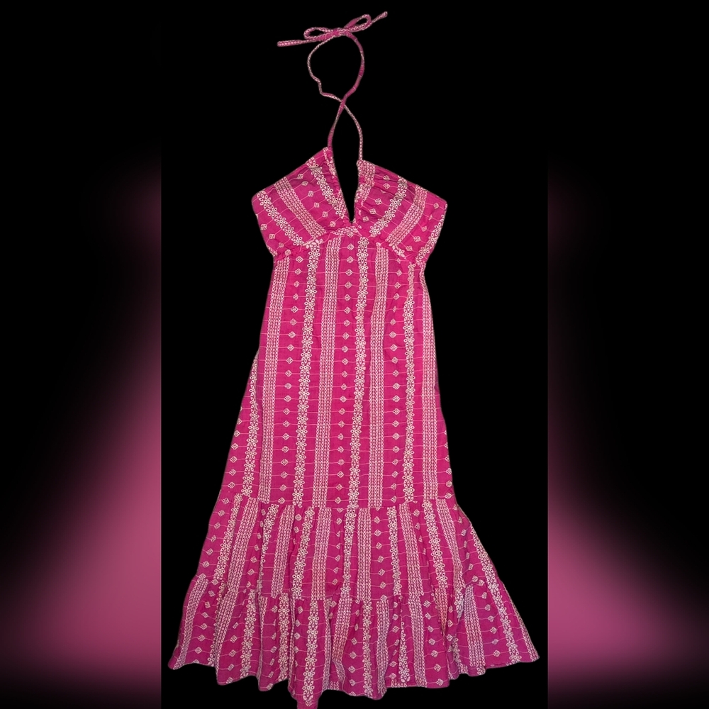 Zara Openwork Halter Embroidered Dress Pink - Size Medium - Picture 4 of 7